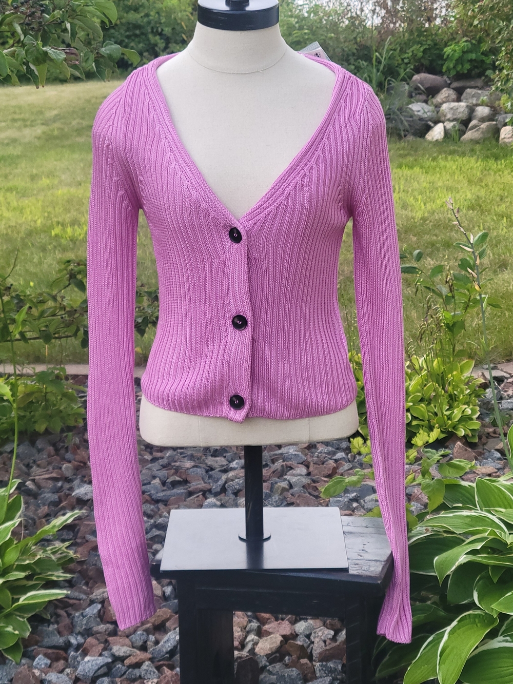 Free People Game On Butterfly Bush Sweater in Lilac XS Button V Neck Cardigan